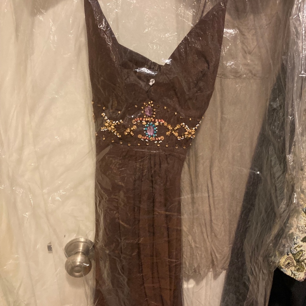 Brown beaded a-line dress